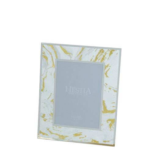 5" x 7" - HESTIA® Marbled Glass Photo Frame - White & Gold