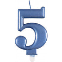 METALLIC BLUE NUMBER 5 BIRTHDAY CANDLE