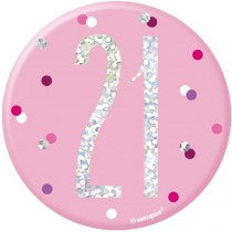 3IN PINK GLITZ 21 BADGE