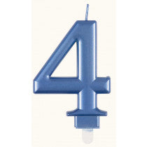 METALLIC BLUE NUMBER 4 BIRTHDAY CANDLE