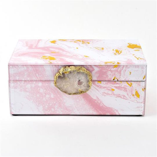 HESTIA® Pink Marbled Glass Jewellery Box