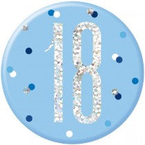 3IN BLUE GLITZ 18 BADGE