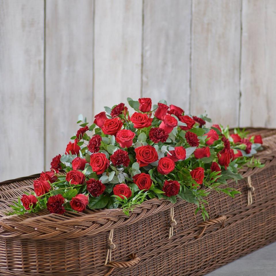 Rose and Carnation Casket Spray - Red