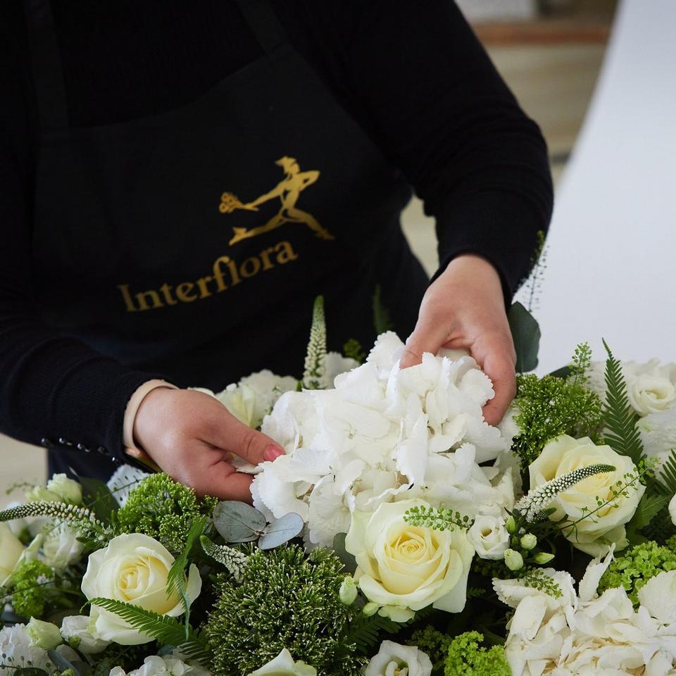 Large White Casket Spray with Garland
