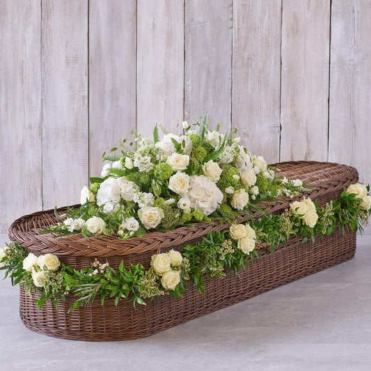 Large White Casket Spray with Rose Garland