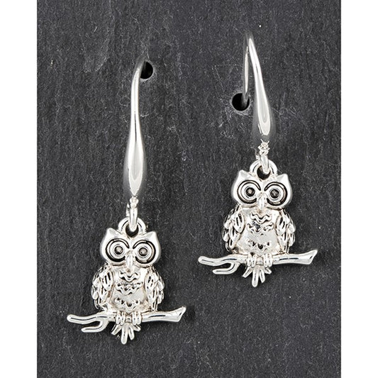 Country Owl Silver Plated Earrings