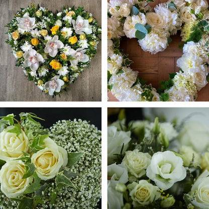 Funeral heart tribute made with the finest flowers