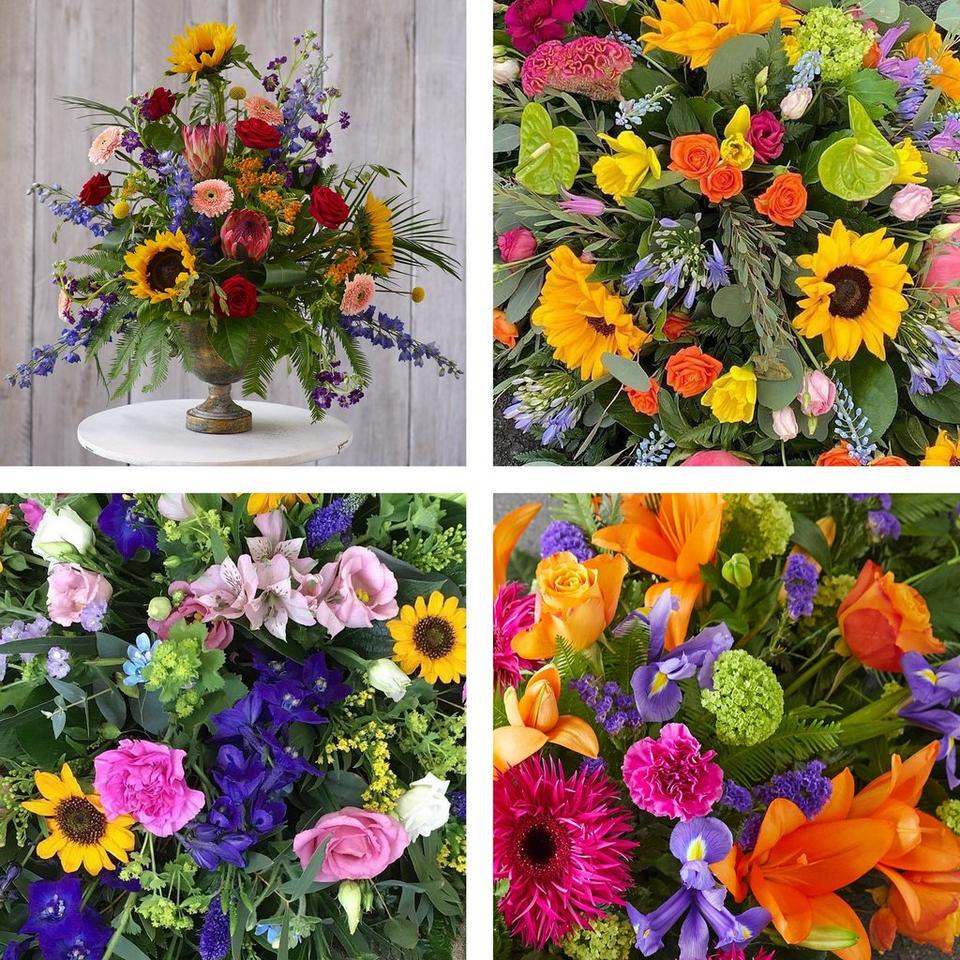 Service arrangement tribute made with the finest flowers