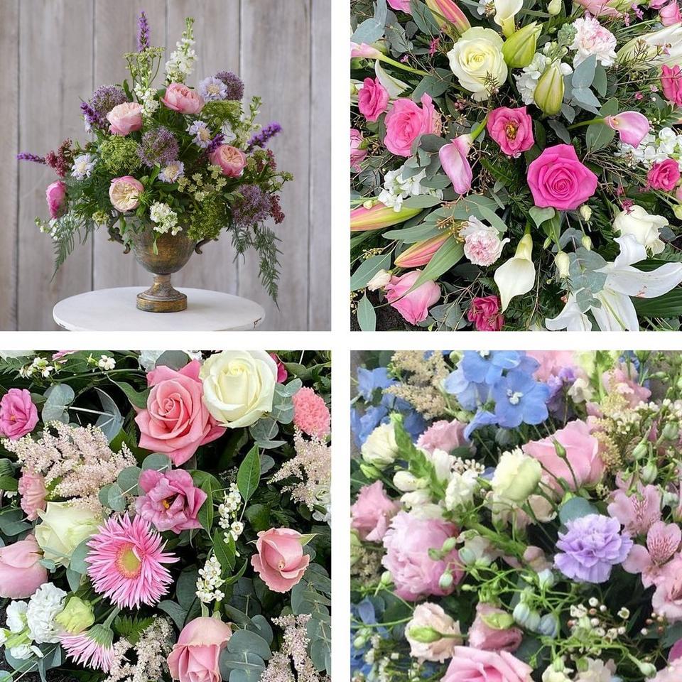 Service arrangement tribute made with the finest flowers