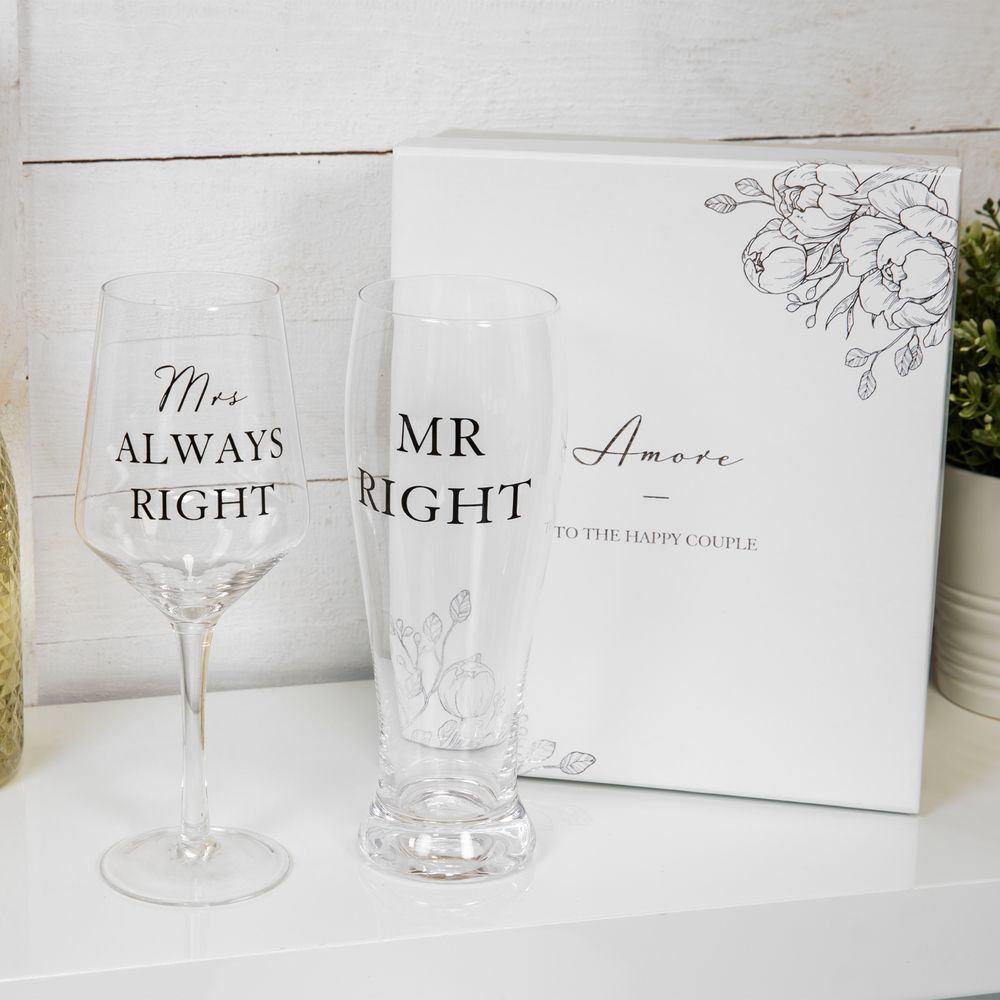 AMORE BY JULIANA® LUXURY BEER & WINE GLASS SET - MR & MRS