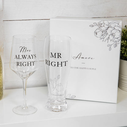 AMORE BY JULIANA® LUXURY BEER & WINE GLASS SET - MR & MRS