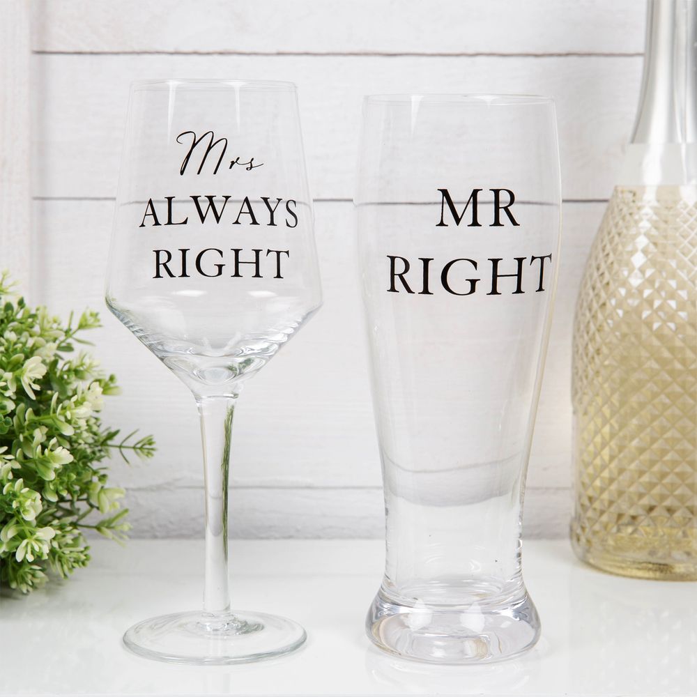 AMORE BY JULIANA® LUXURY BEER & WINE GLASS SET - MR & MRS