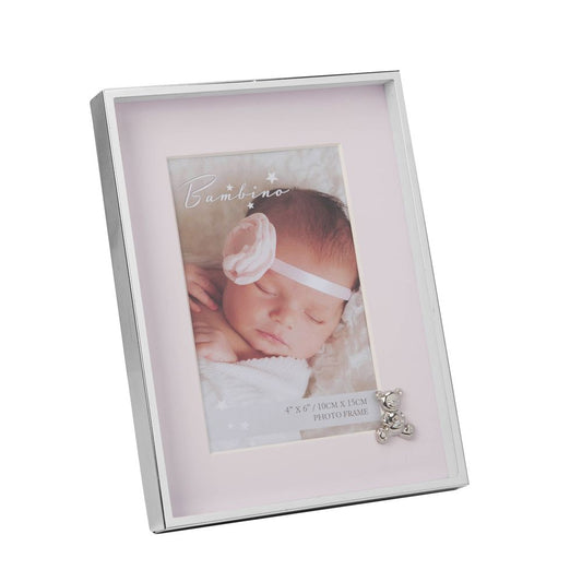 4" x 6" - Bambino Silver Finish Frame - Teddy & Pink Mount