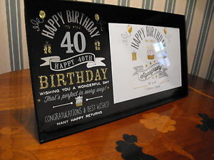 Signography Birthday Glass Frame Black/Sil/Gold 6"x4"- 40th