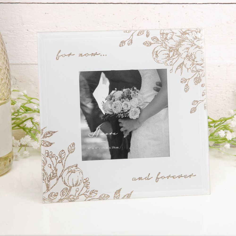 4" X 4" - AMORE BY JULIANA® GLASS FLORAL FRAME - FOREVER