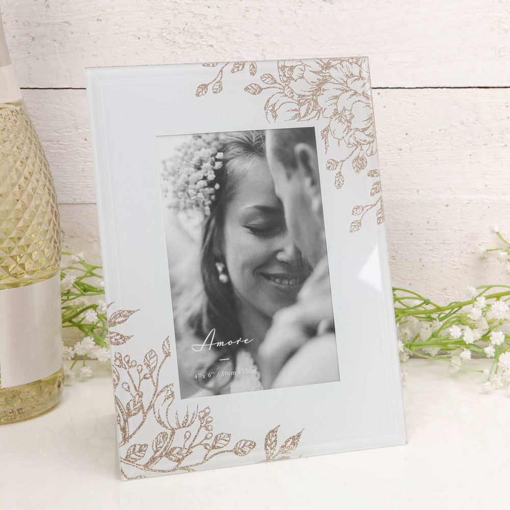 4" X 6" - AMORE BY JULIANA® GREY GLASS GOLD FLORAL FRAME