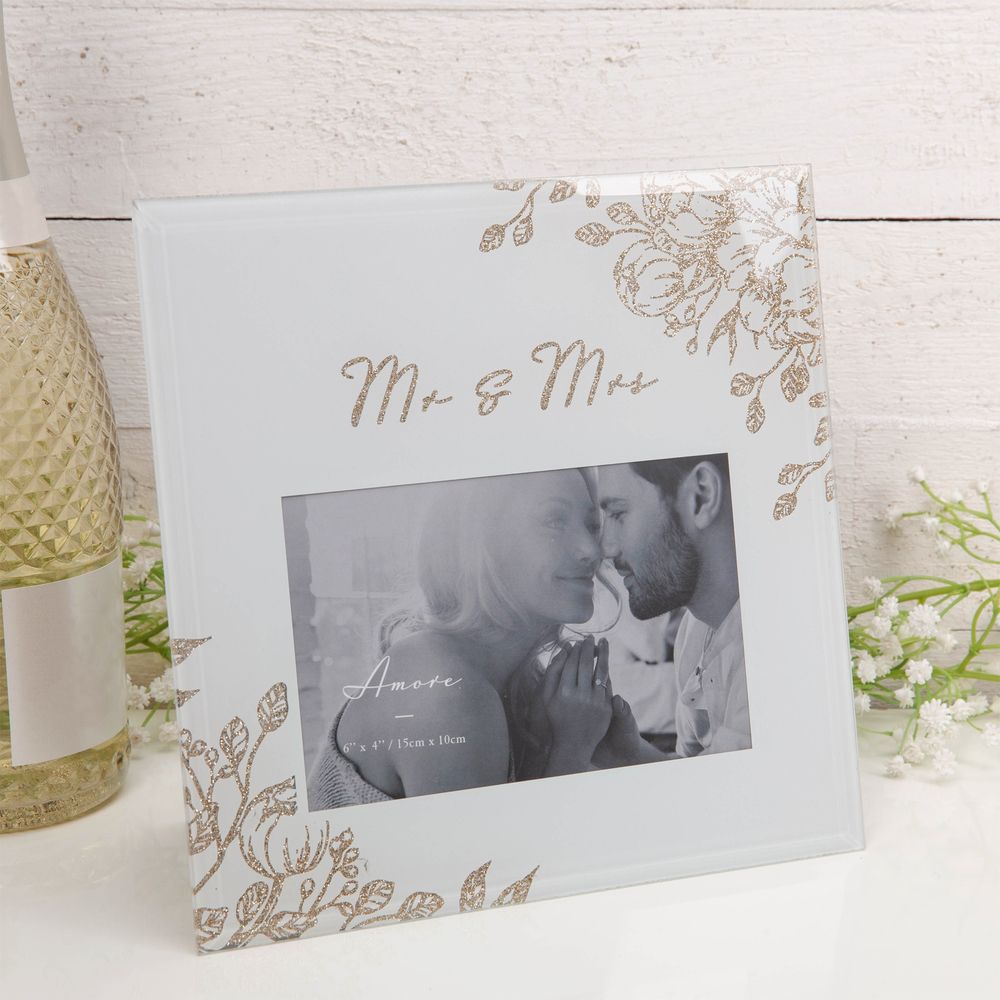 4" X 6" - AMORE BY JULIANA® GOLD FLORAL FRAME - MR & MRS