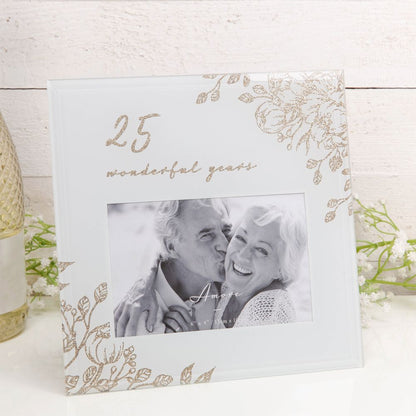 6" X 4" - AMORE BY JULIANA® GOLD FLORAL FRAME - 25 YEARS