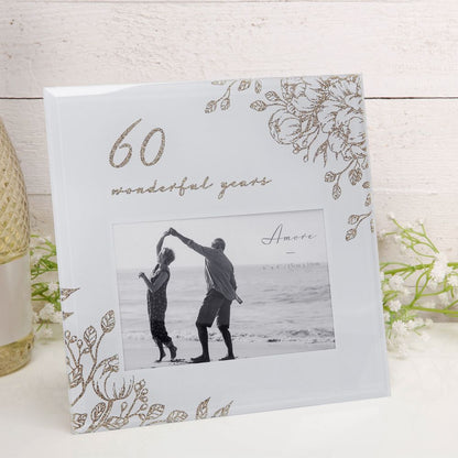 6" X 4" - AMORE BY JULIANA® GOLD FLORAL FRAME - 60 YEARS