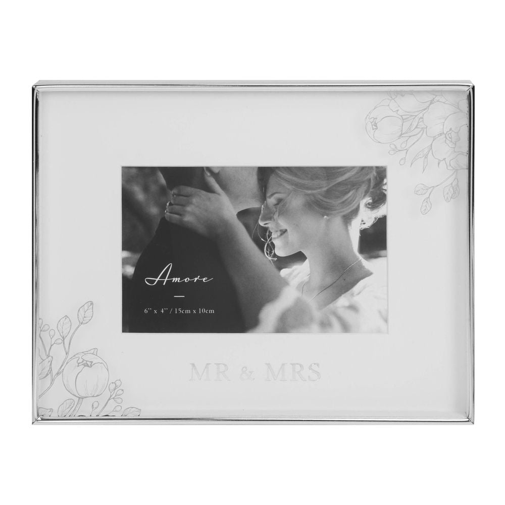 6" x 4" - AMORE BY JULIANA® Silver Floral Frame - Mr & Mrs