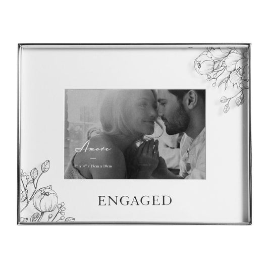 6" X 4" - AMORE BY JULIANA® SILVER FLORAL FRAME - ENGAGED