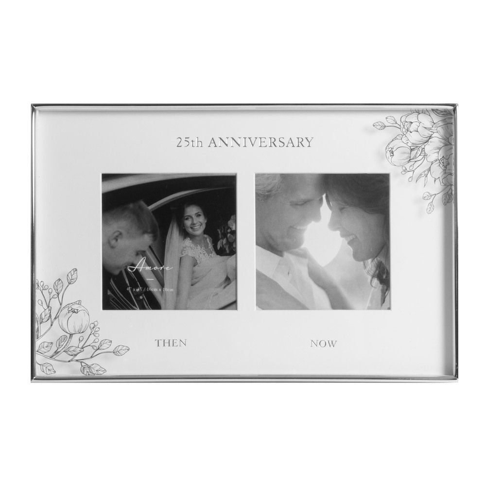 4" x 4"- AMORE BY JULIANA® Floral Double Frame - 25 Years