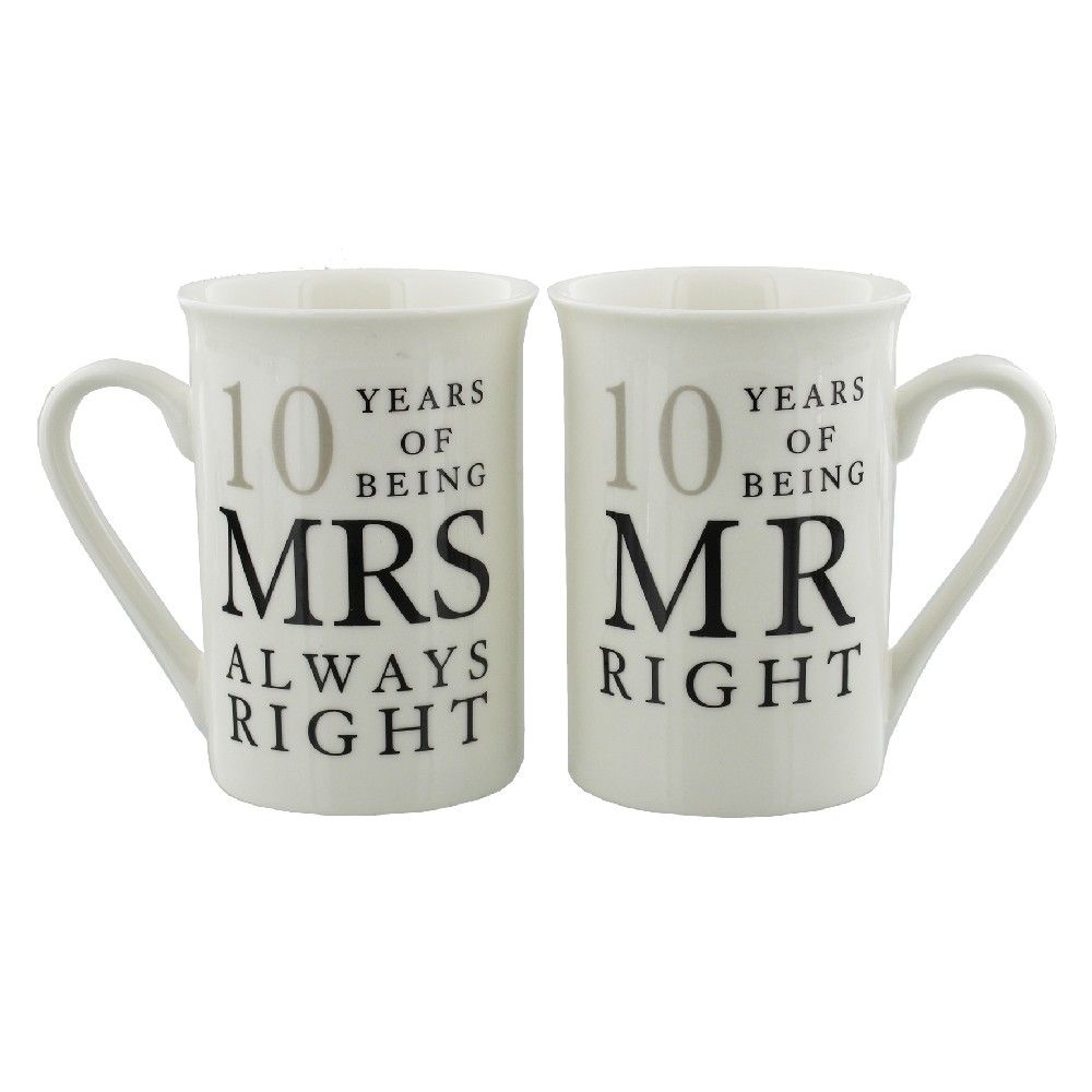 Amore Mug Set - Mr Right & Mrs Always Right 10 Years