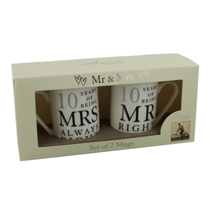 Amore Mug Set - Mr Right & Mrs Always Right 10 Years