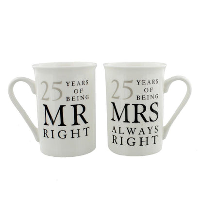 Amore Ceramic Mug Set - Mr Right & Mrs Always Right 25 Years