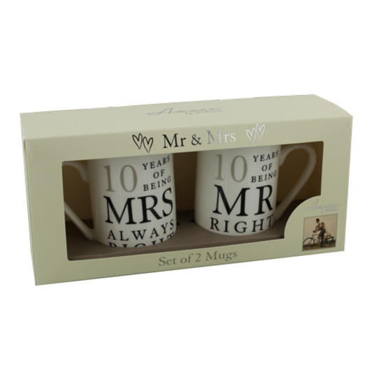 Amore Ceramic Mug Set - Mr Right & Mrs Always Right 25 Years