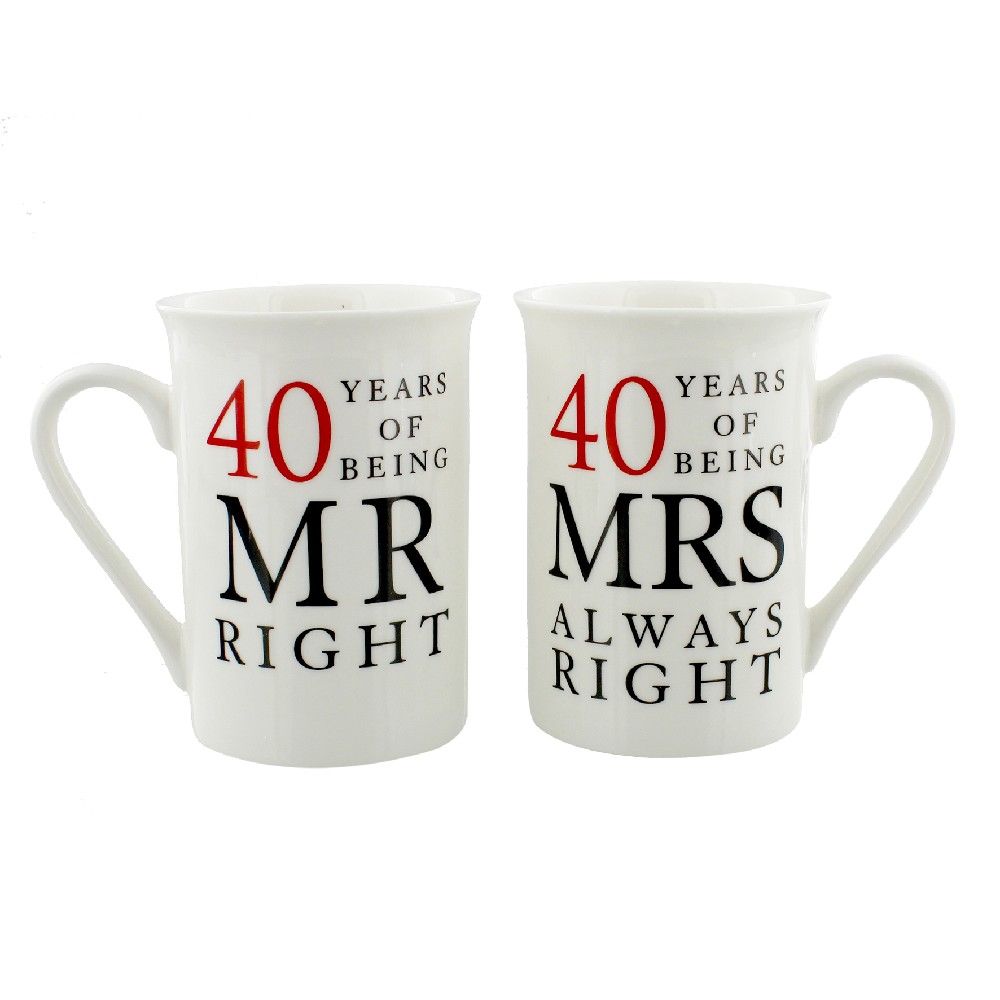Amore Ceramic Mug Set - Mr Right & Mrs Always Right 40 Years
