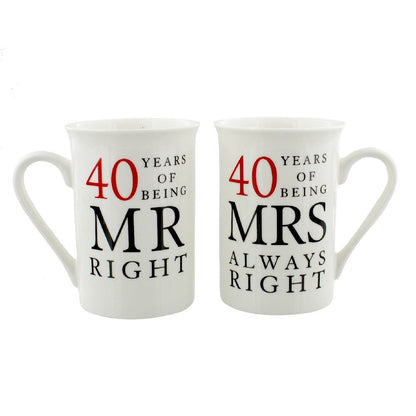 Amore Ceramic Mug Set - Mr Right & Mrs Always Right 40 Years
