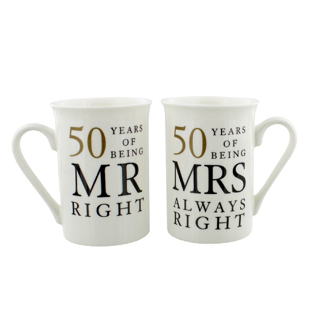 Amore Ceramic Mug Set - Mr Right & Mrs Always Right 50 Years