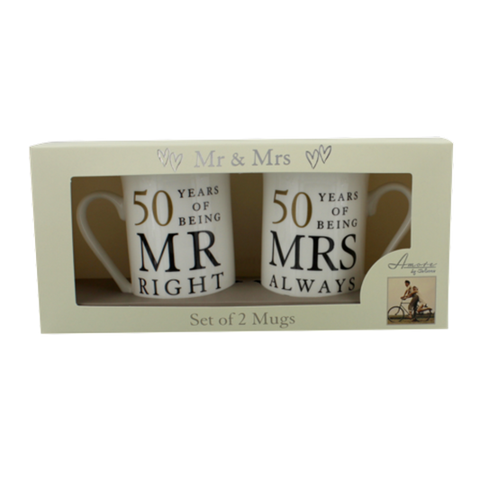 Amore Ceramic Mug Set - Mr Right & Mrs Always Right 50 Years