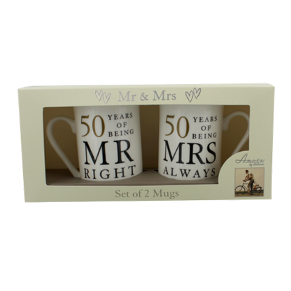 Amore Ceramic Mug Set - Mr Right & Mrs Always Right 50 Years