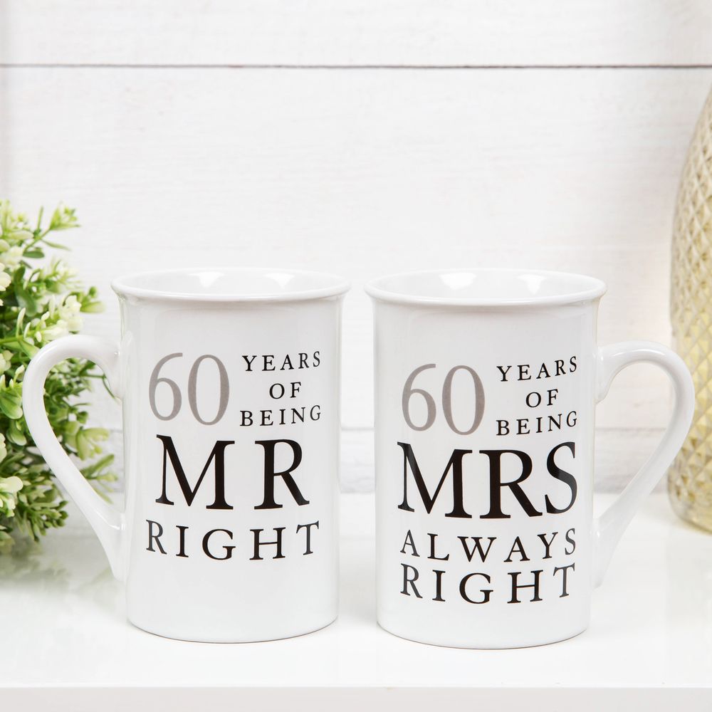 Ceramic Mug Set - Mr Right & Mrs Always Right 60 Years