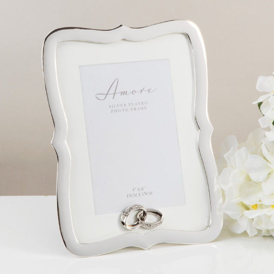 4" X 6" - AMORE BY JULIANA® SILVER FRAME WITH CRYSTAL RINGS